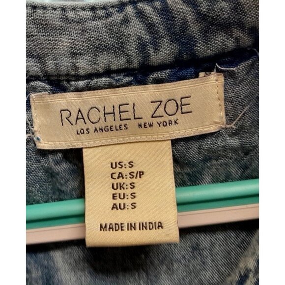 Rachel Zoe Chambray Denim Top Boho Hippie Embroidered Crochet Size S Blue - Picture 7 of 8